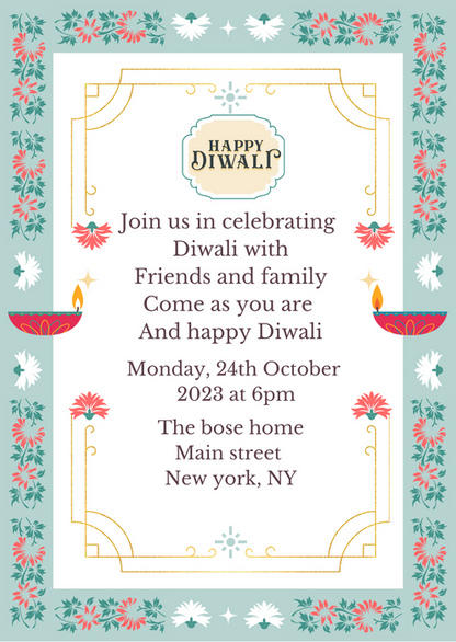Blue Diya Diwali Invitation-AADIW001