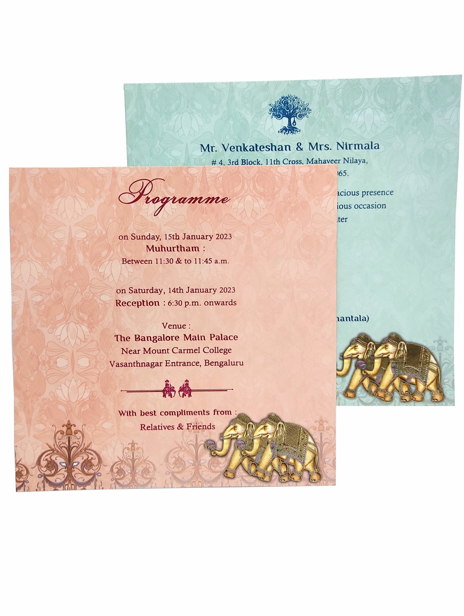 Floral Padded Scodix Wedding Card With Elephant Design-KNPO01ZE