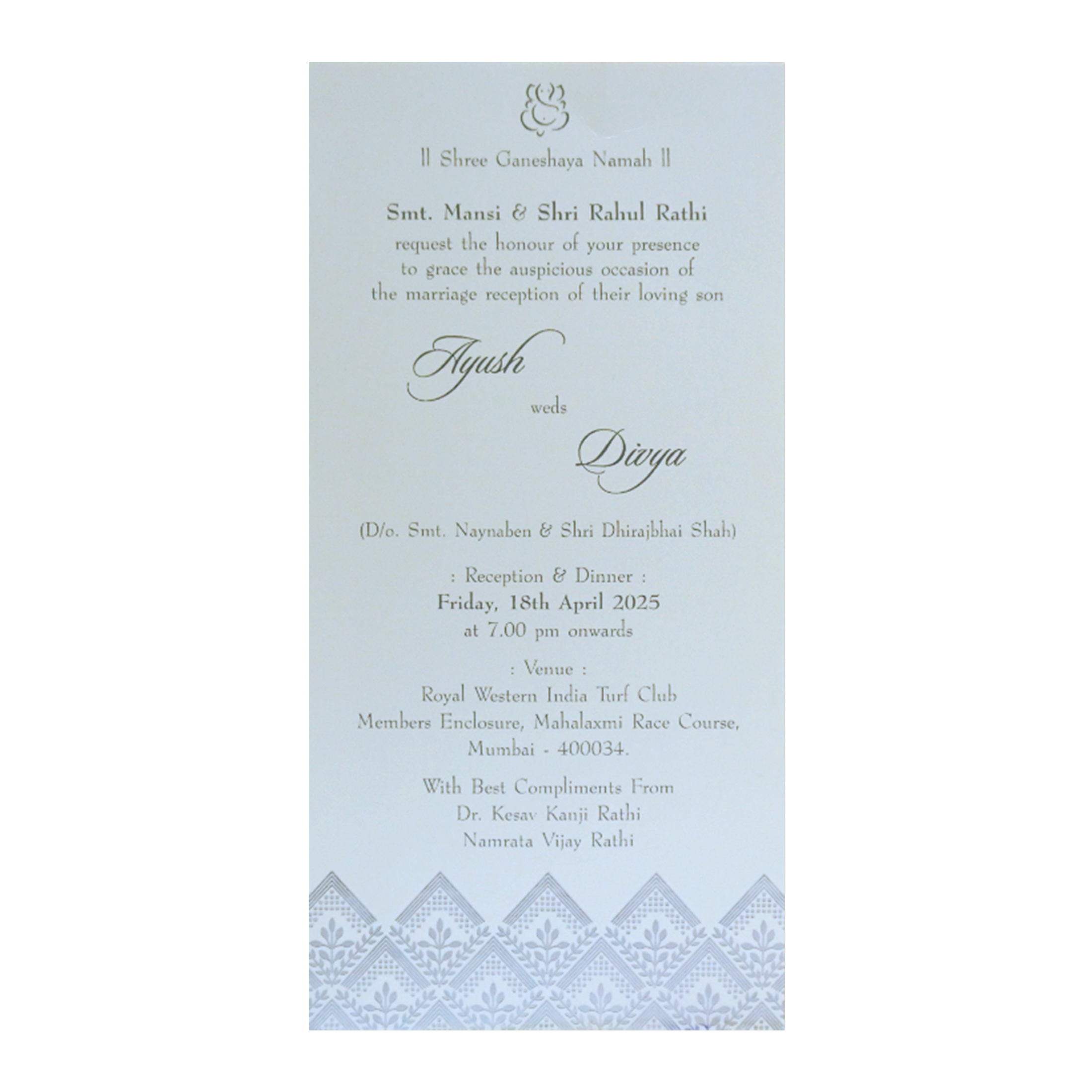 White Single Sheet Wedding Card-KRCS7122