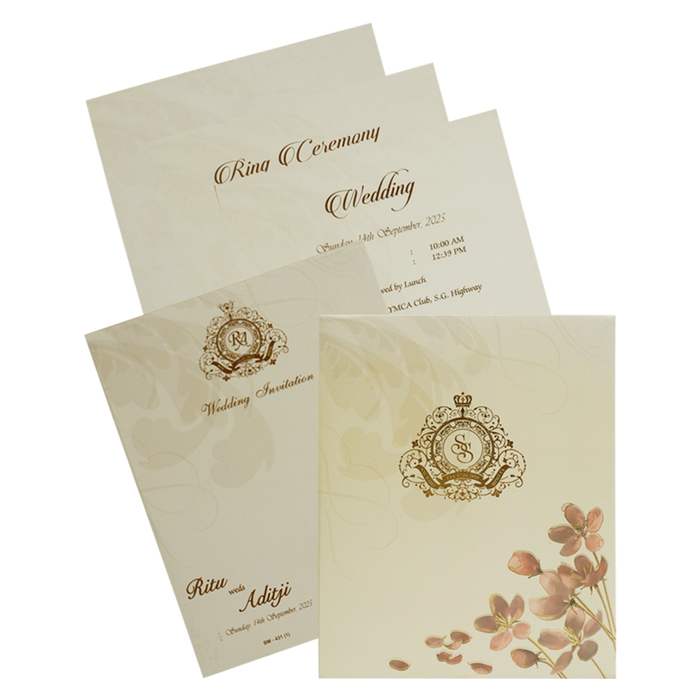 Beige Royal Floral Wedding Card Design-King of Cards