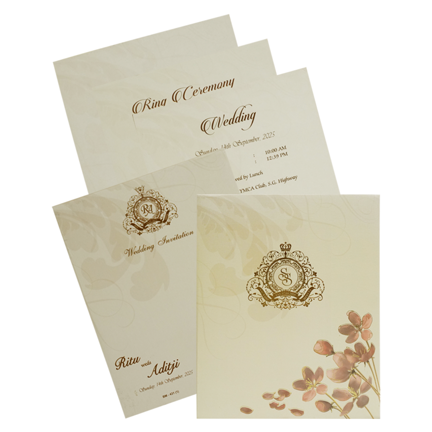 Make your event special with our exclusive Beige Royal Floral Wedding Card Design Order now! ?WhatsApp Support ?Express Delivery
