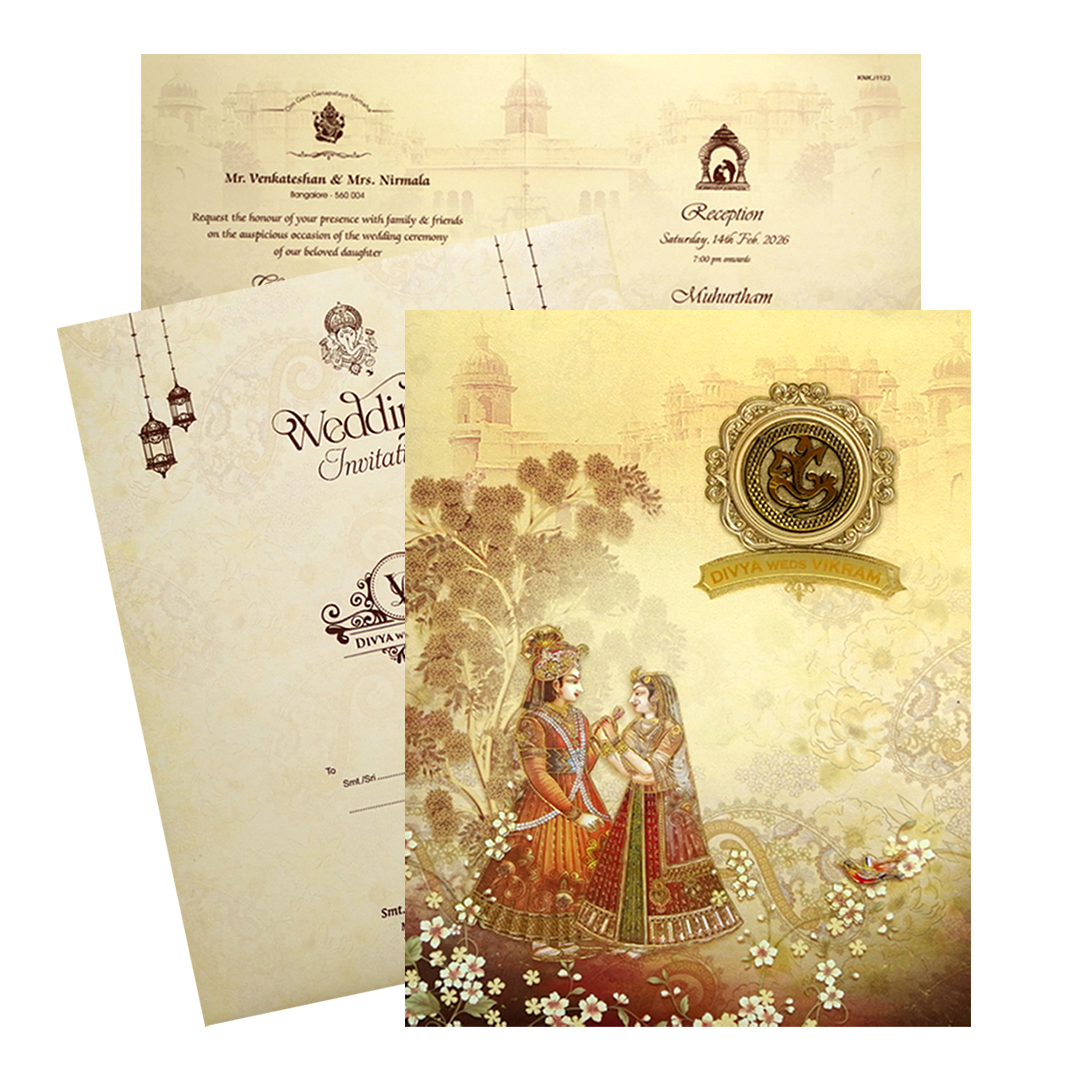 Royal Ganesha Couple Wedding Card-KNKJ1123