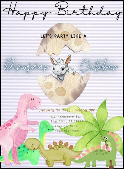 Roarsome Rainbow Dinosaur Invitation-AADII009