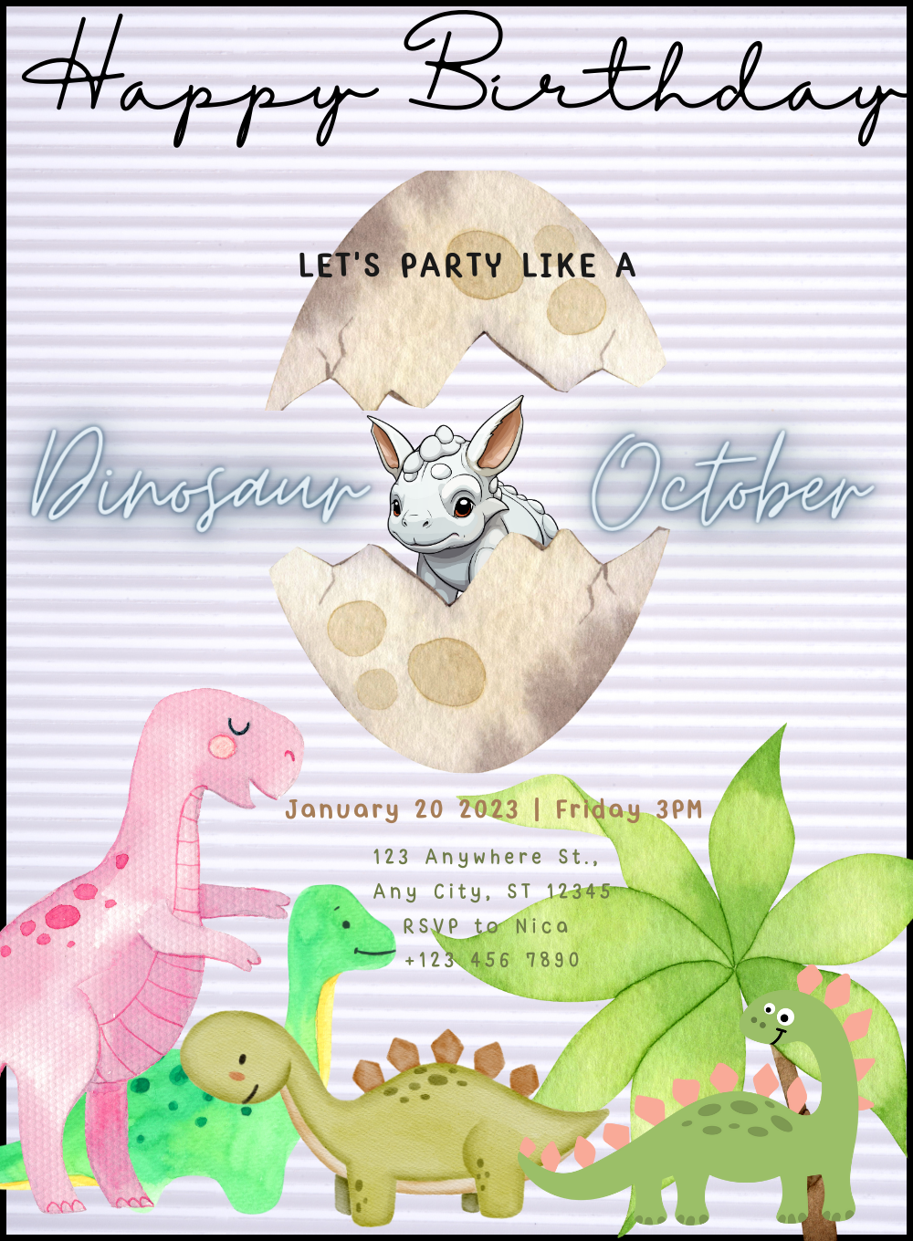 Roarsome Rainbow Dinosaur Invitation-AADII009