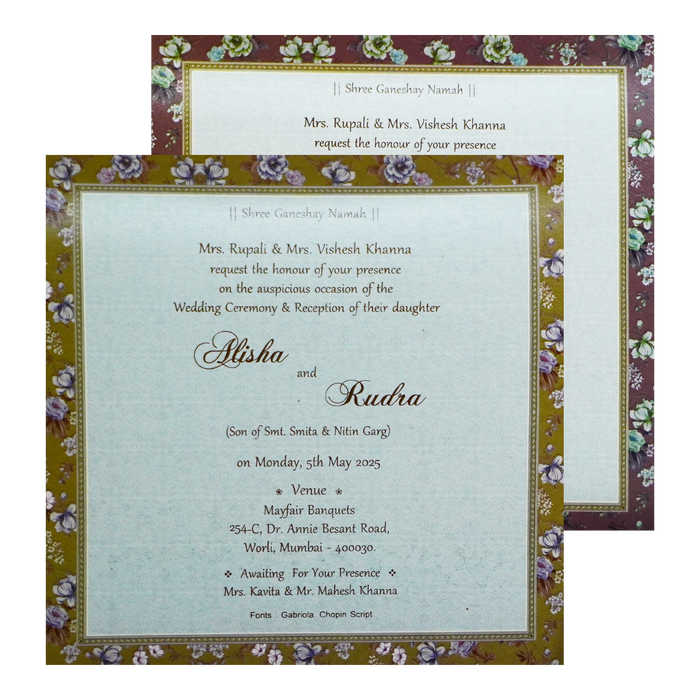 Grey Green Floral Invitation Card-King of Cards