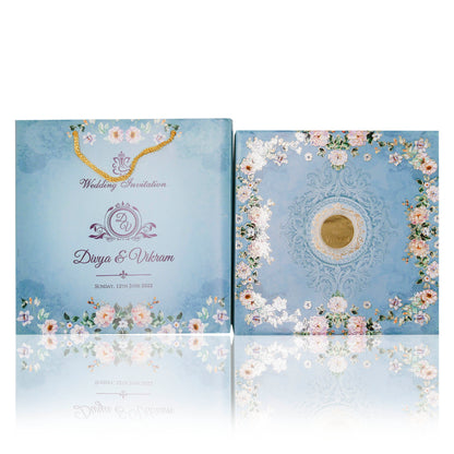 Blue floral sweet box invitation card-KNK8901B