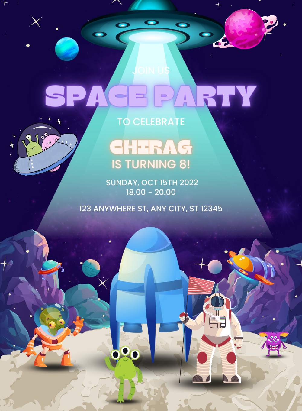 Purple Space Theme Birthday Invitation-EINK0059