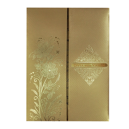 Gold Embossed Floral Padded Wedding Card-KNPM9513G