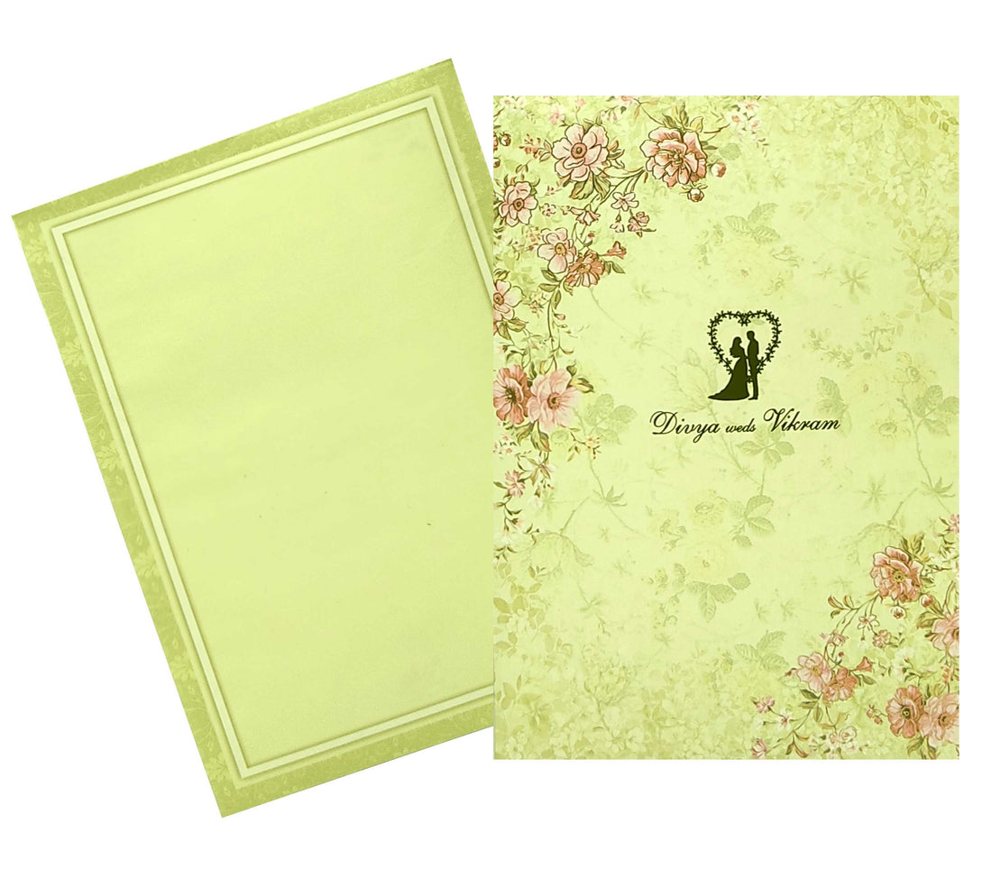 Green Floral Offset Invitation With Gold Foiling-KNCP252P