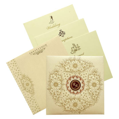 Celebrate in style with customized Light Grey Embossed Floral Padded Invitation Order now! ?WhatsApp Support ?Express Delivery.