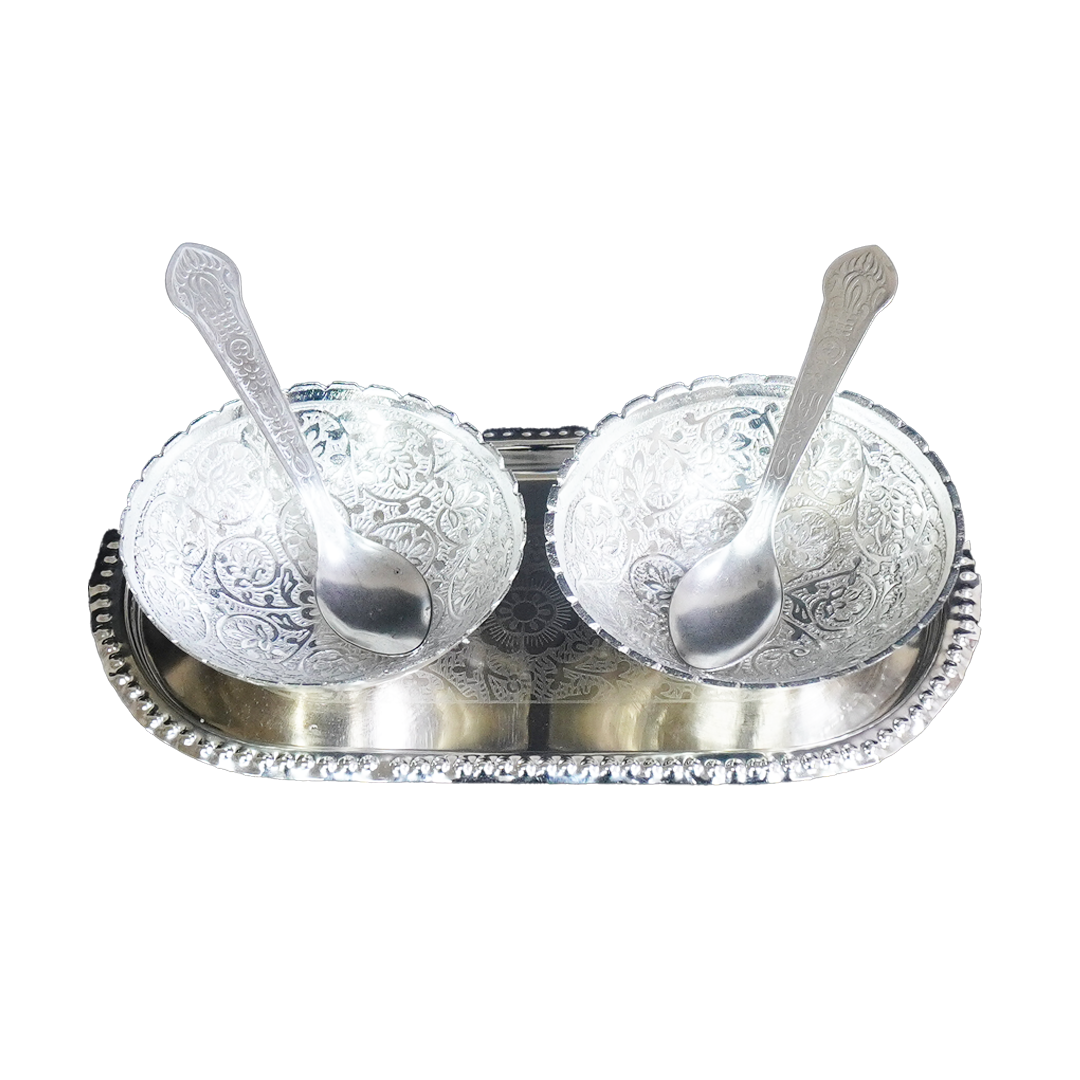 Set of Bowl Spoon and Tray with Red Velvet Gift Box-GRI0650