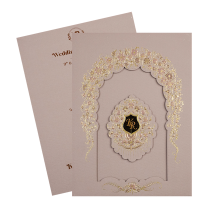 Lavender Gold Arch Floral Padded Wedding Card-KSI64490