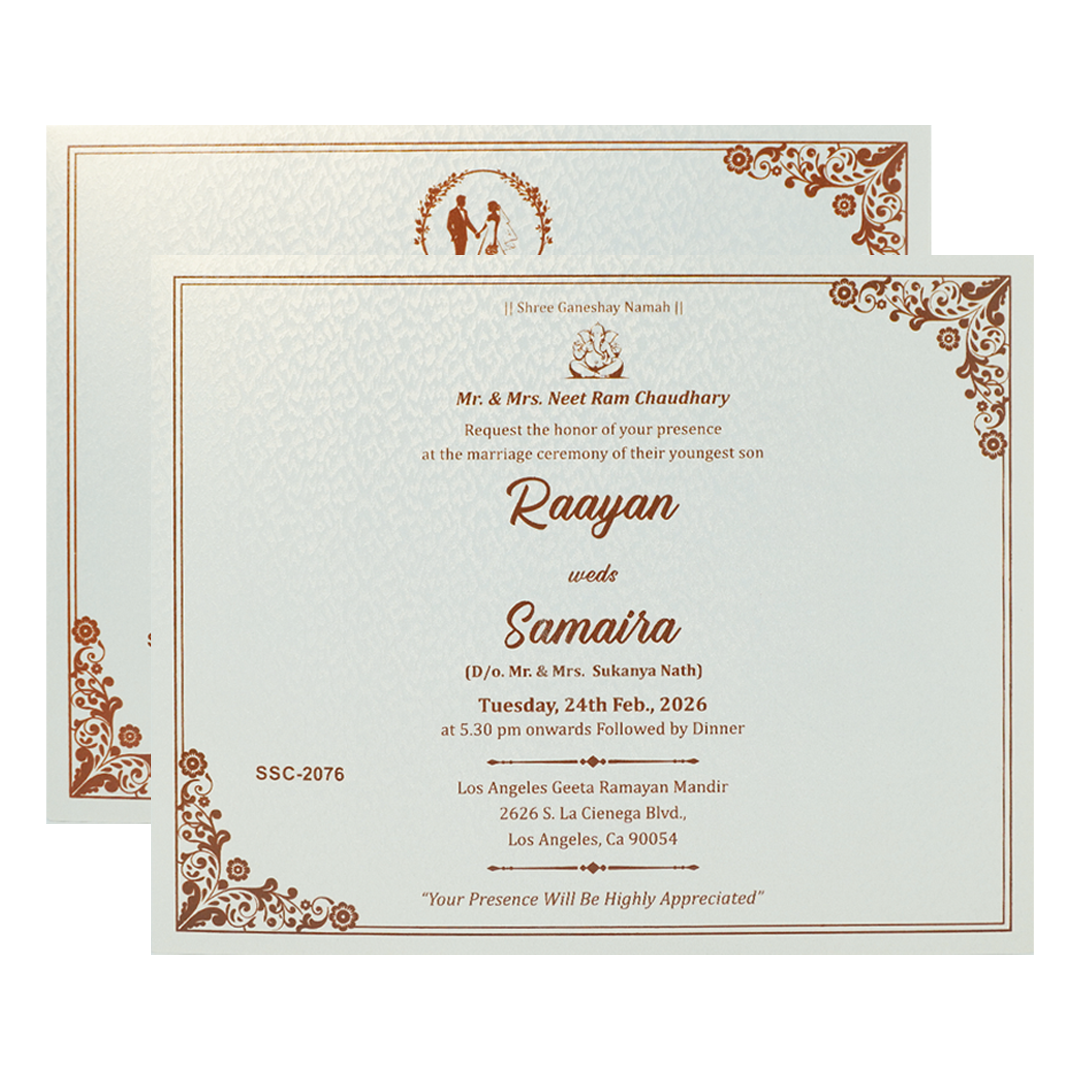 White Gold Floral Ornate Padded Wedding Card-KSSC2076