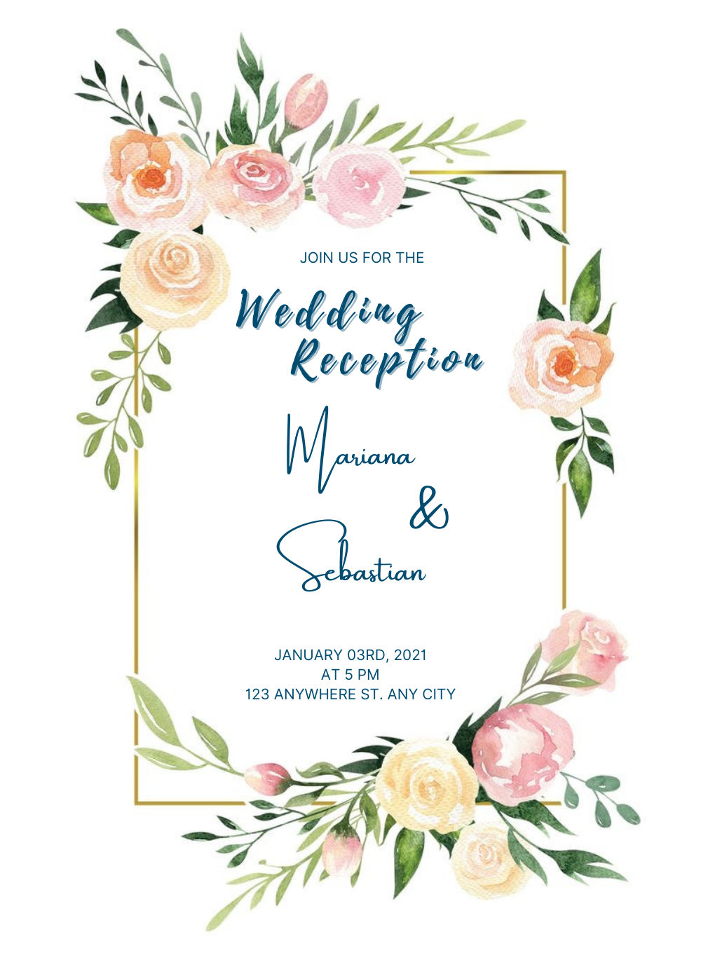 White Floral Gold Frame Reception Party Invitation-King of Cards