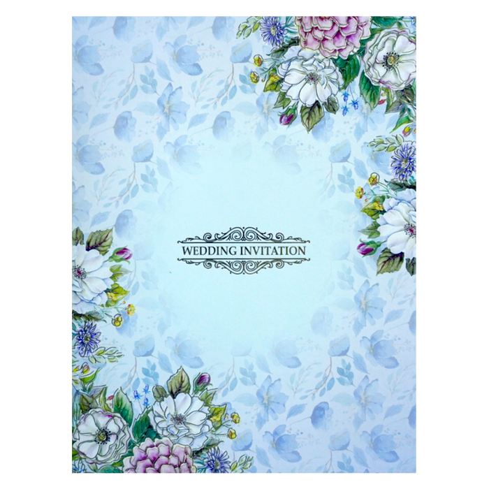 Blue Floral Wedding Invitation Card-King of Cards