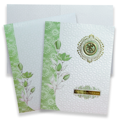 White Green Floral Wedding Card - KNJS2086G
