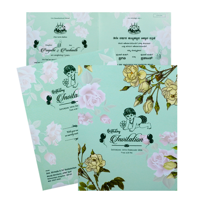 Green Abstract Floret In Jumbo Size With Pink Flowers-King of Cards