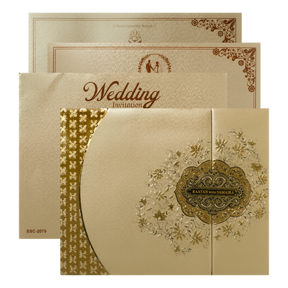 Check out Gold Floral Ornate Padded Wedding Card at best price. ✅WhatsApp Support ✅Express Delivery.|King of cards.