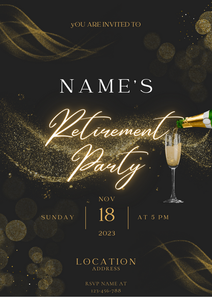 Black &amp; Gold Farewell Retirement Party Invitation-AARTI003