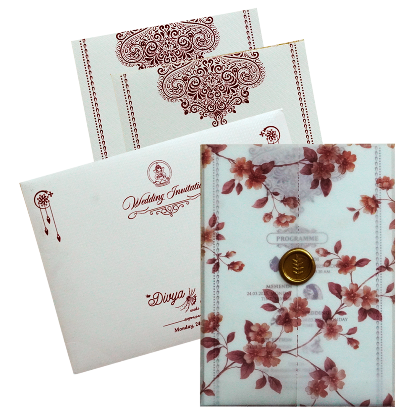 White Floral Tracing Invitation Card-KNGE6081