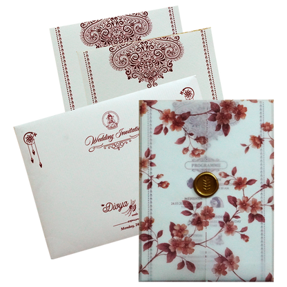 White Floral Tracing Invitation Card-KNGE6081