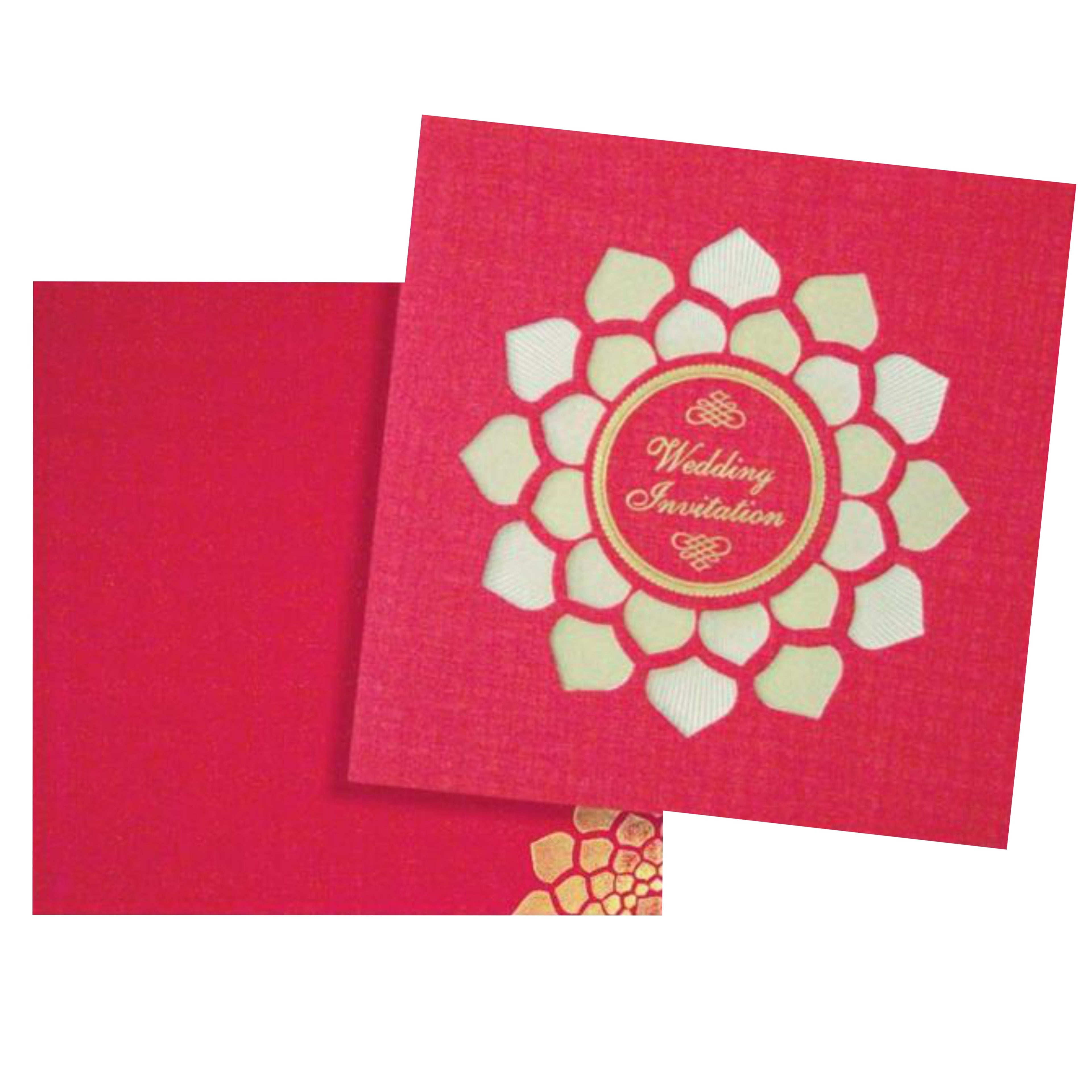 Dazzling Red Color With Blossom Laser Cut Wedding Card-KNK43365