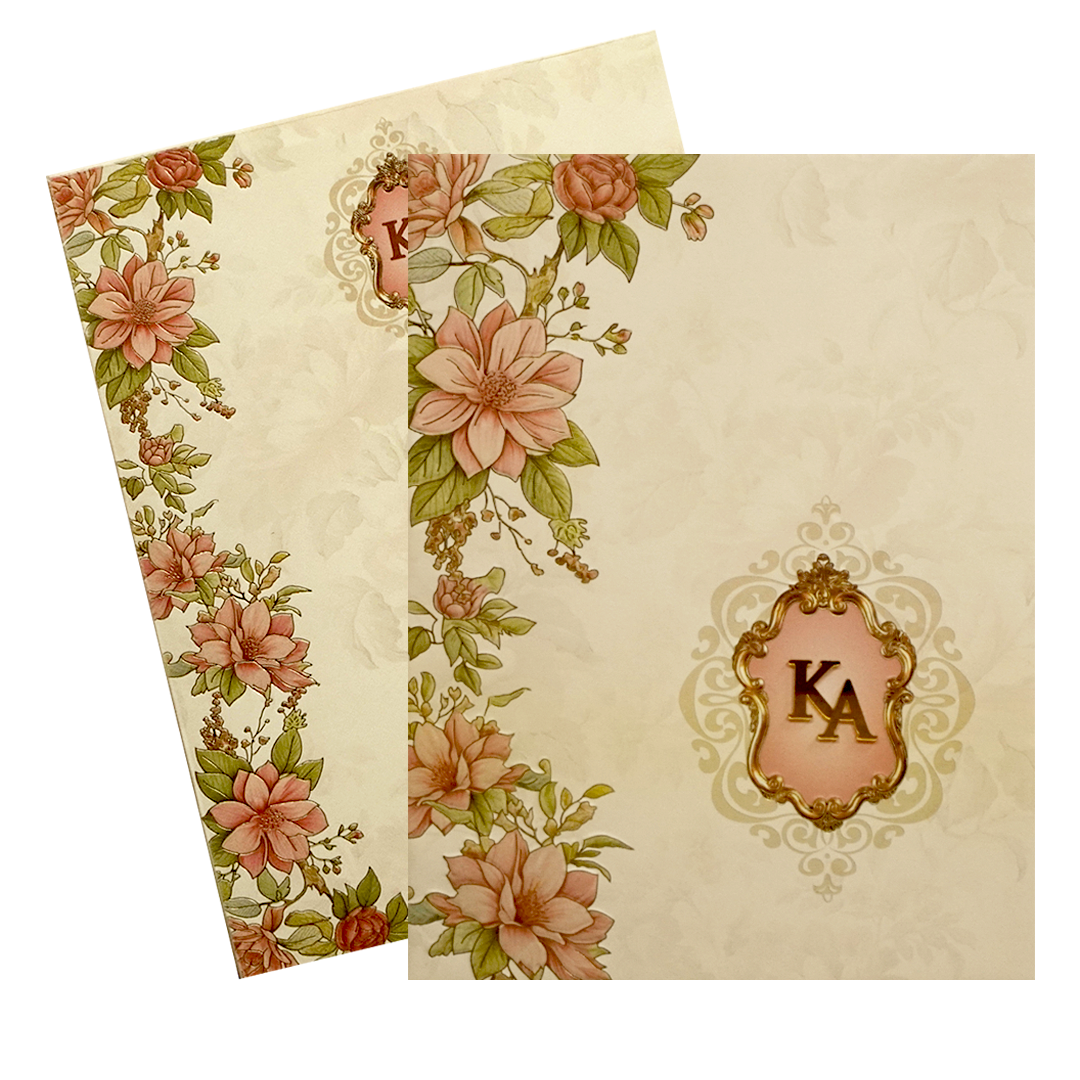 Cream Floral Marriage Card-KPR09770