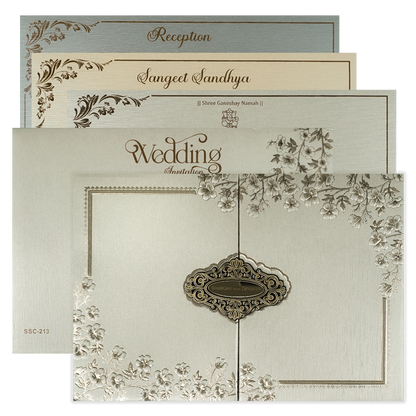 Check out Cream Gold Floral Padded Wedding Card at best price.✅WhatsApp Support ✅Express Delivery.|King of cards.