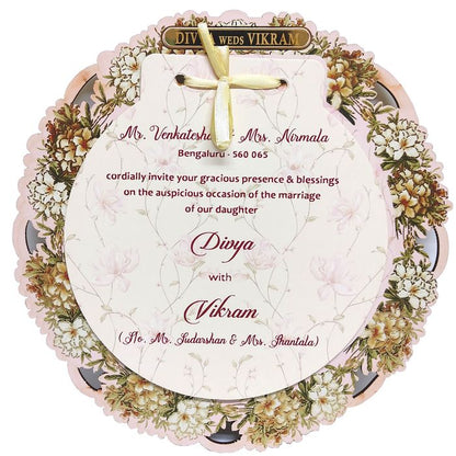 Pink Laser Cut MDF Board Wedding Card-KNKA8059