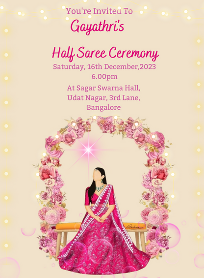 Pink Blooming Half Saree Invitation-AAHAL002