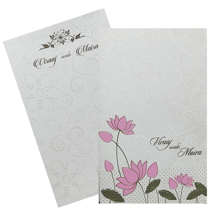 White Embossed Lotus Invitation Card-KRC28320