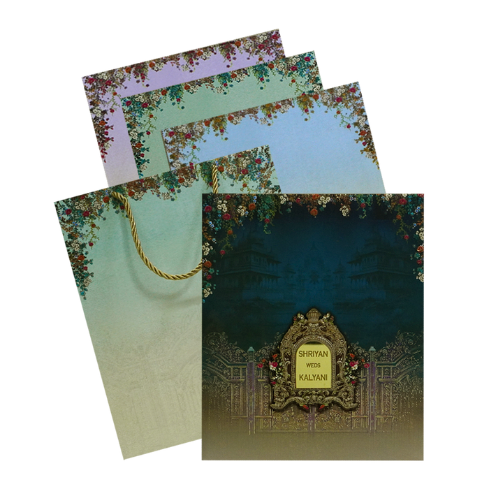 Dark Teal Blue Padded Invitation Box-KSI12320