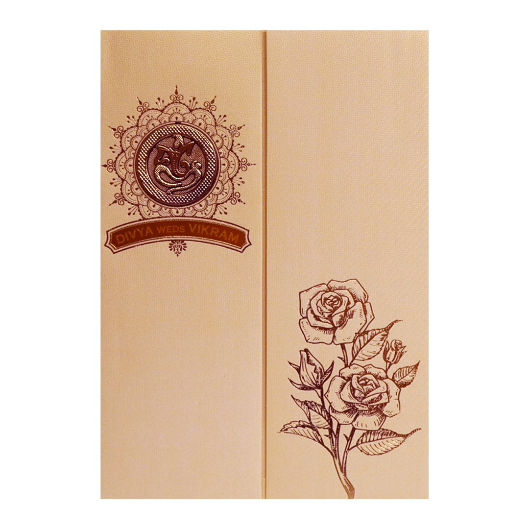 Cream Ganesha Door Wedding Card-KNKTG038