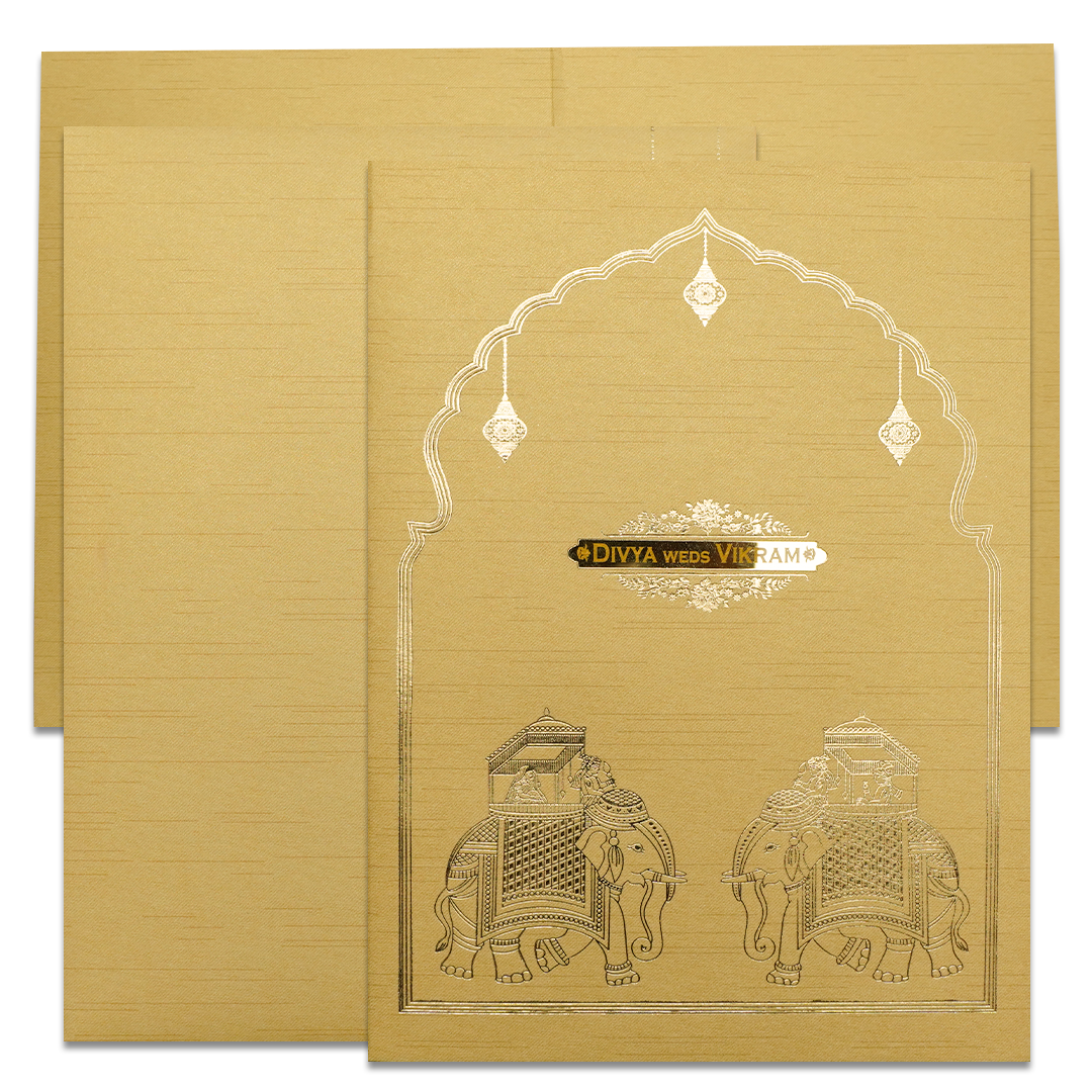 Golden Royal Elephant Arch Wedding Card-KNRM7083G