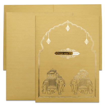 Golden Royal Elephant Arch Wedding Card-KNRM7083G