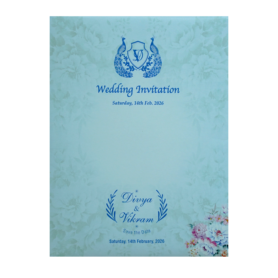 Light Blue Floral Wedding Invitation Card-KNTY6805