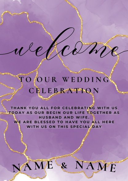 Purple Golden Wedding Itinerary Invitation-AAWII002