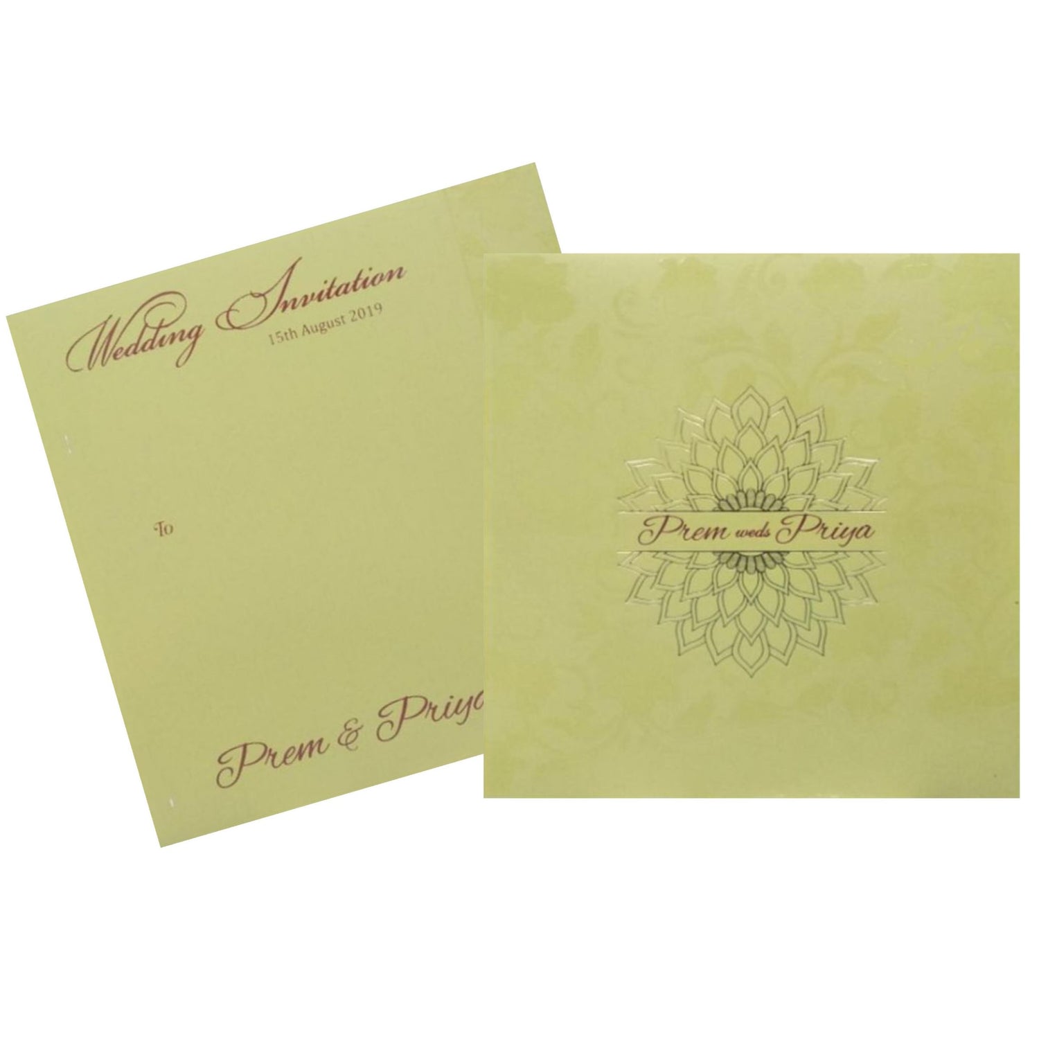 Awestruck Green Shading With Blossom Theme Wedding Card - KND8005G