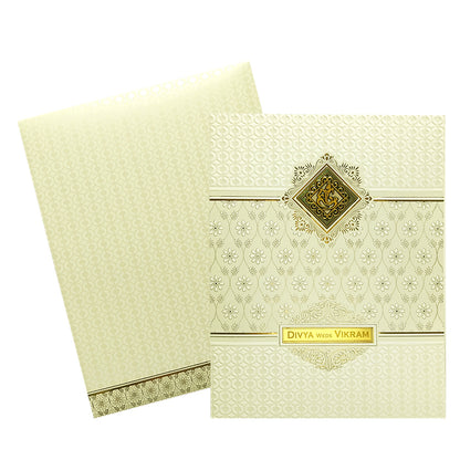 White Embossed Floral Invitation Card-KNK4106W