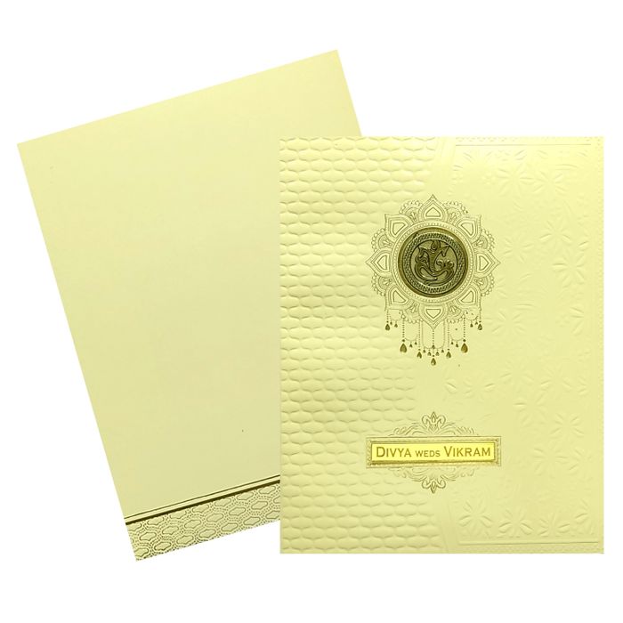 Cream Embossed Ganesha Invitation card-King of Cards