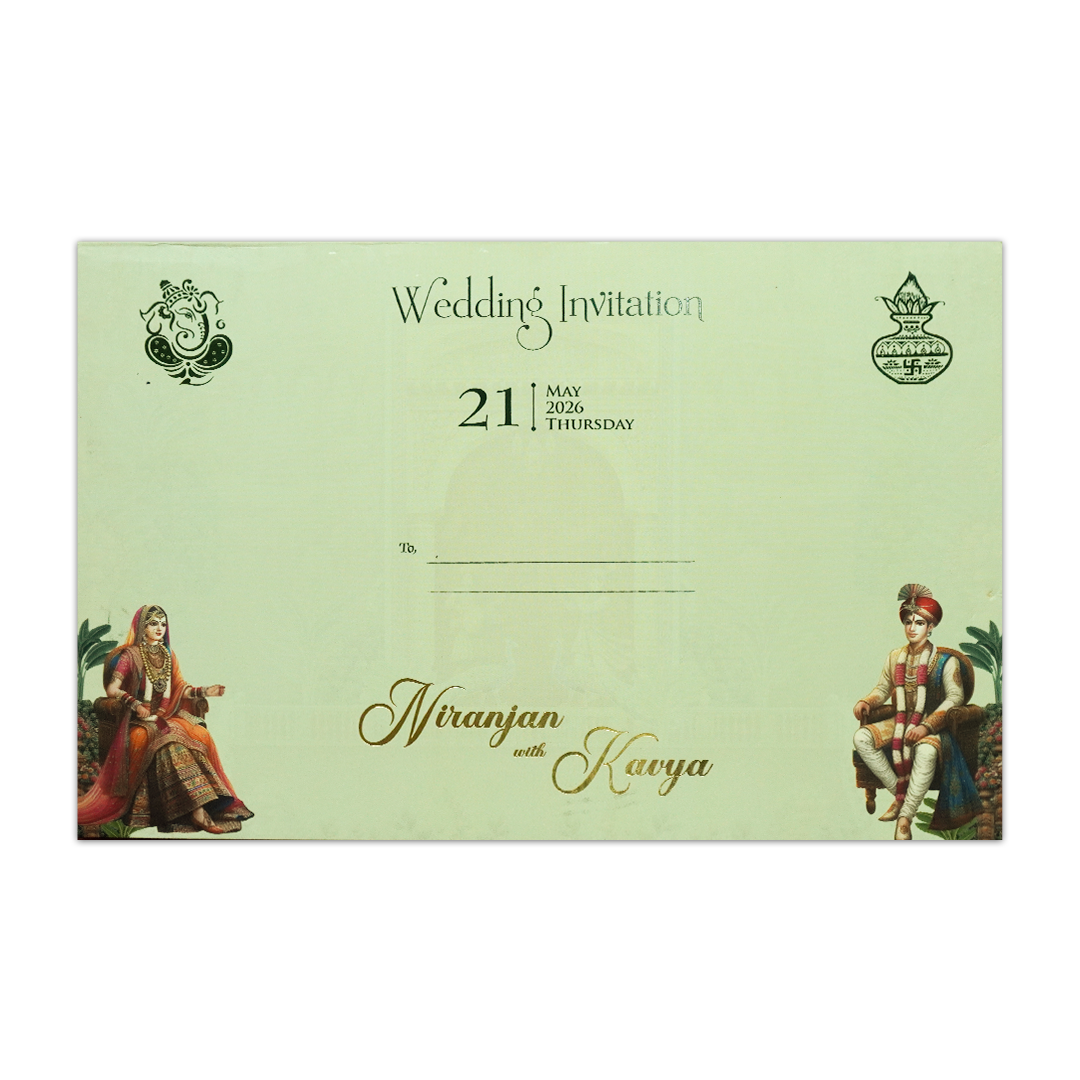 Green Royal Couple Padded Wedding Card-KSH72240