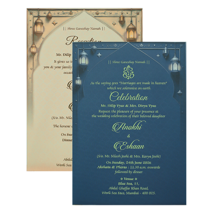 Navy Blue Palace Padded Wedding Card-KJTS3678
