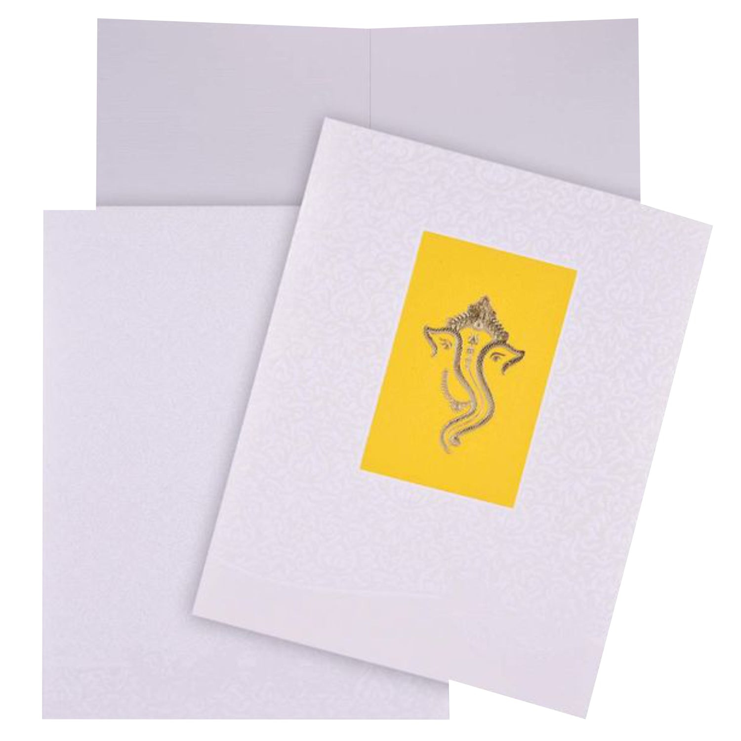 Gold Ganesha With Yellow Shading Wedding Card - KNK4096