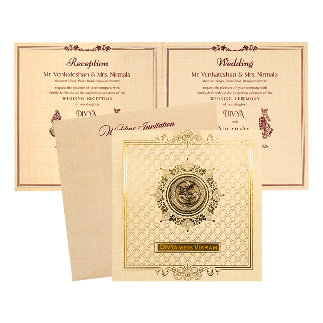 Cream Gold Foil Pattern Wedding Card-KNRP4345S