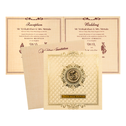 Cream Gold Foil Pattern Wedding Card-KNRP4345S