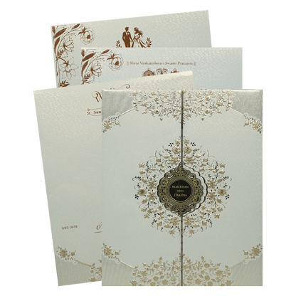 Check out White  Gold Square Floral Padded Wedding Card at best price.✅WhatsApp Support ✅Express Delivery|King of cards.