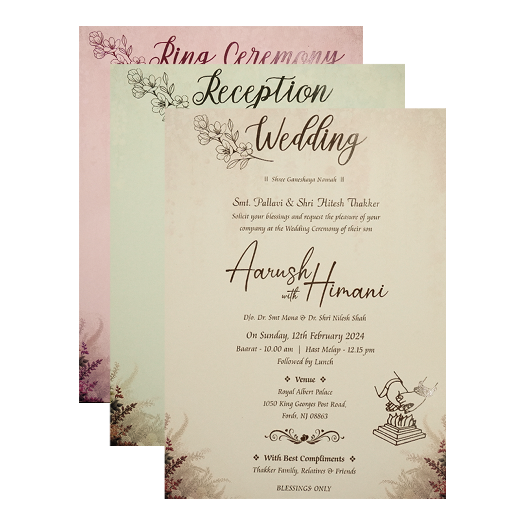 Cream Floral Elephant Padded Wedding Card-KSH72420