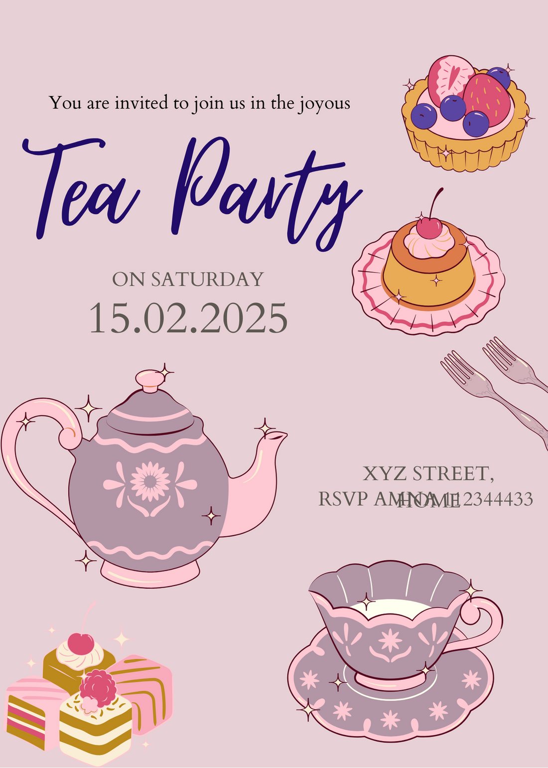 Light Pink Refreshments Tea Invitation-AATEA002