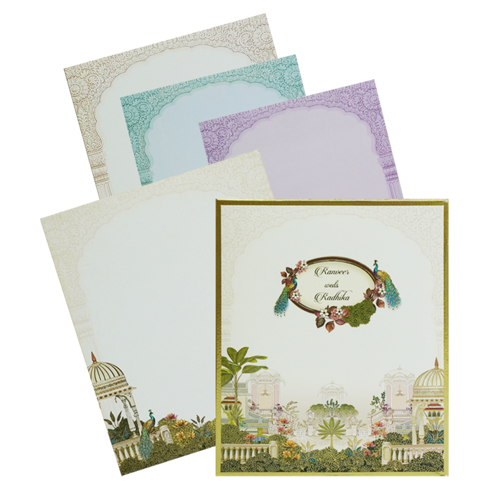 Cream Mughal Art Padded Invitation Card-King of Cards