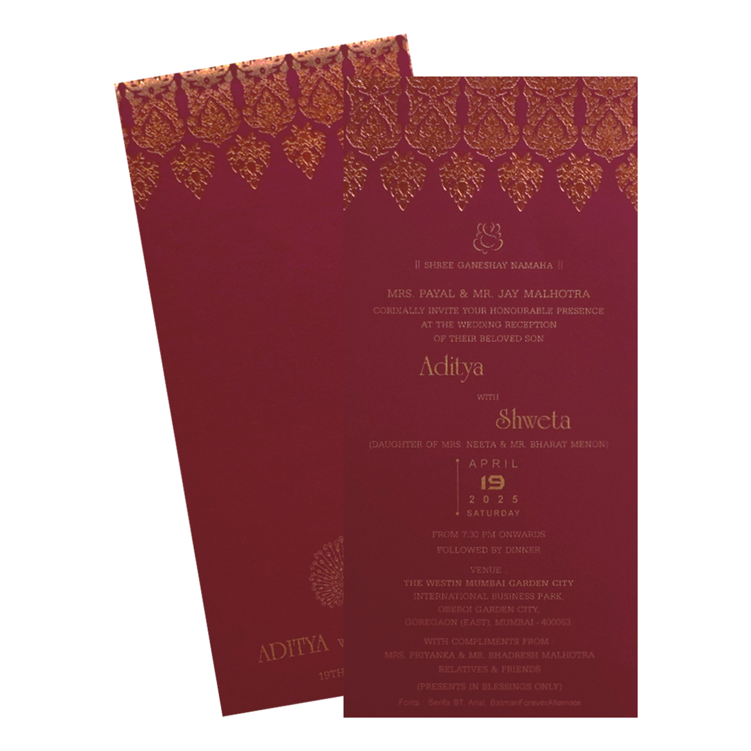 Make your event special with our exclusive Dark Raspberry Single Wedding Card. Shop now! ?WhatsApp Support ?Express Delivery.